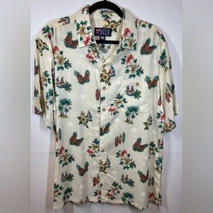 Newport Blue Cream Tropical Hawaiian Button-Down Shirt Size Large